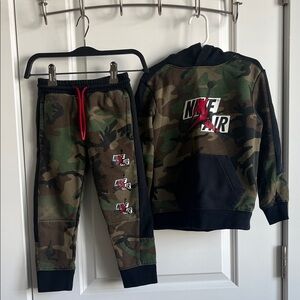 Jordan Kids Camo Joggers and Hoodie with Red Accents